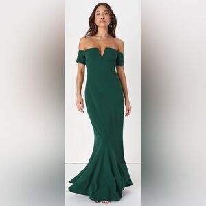 Lulus Hunter Green Off the Shoulder Maxi Dress